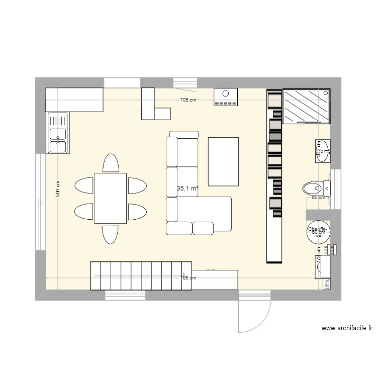 Tiny house 3. Plan de 1 pièce et 35 m2