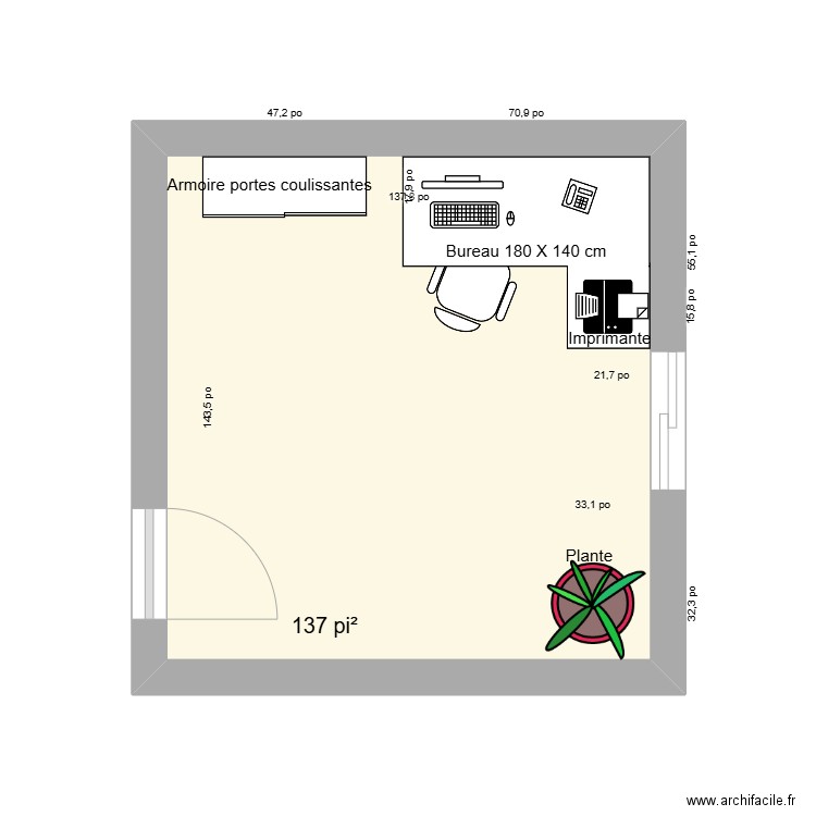 plan bureau école. Plan de 1 pièce et 13 m2