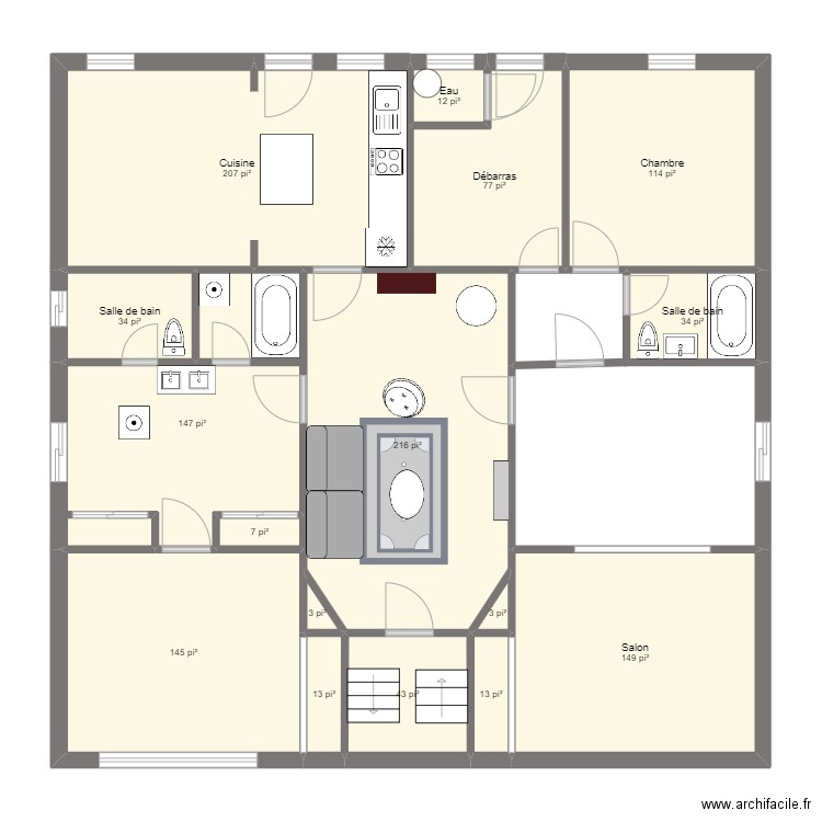 Plan560-2. Plan de 16 pièces et 113 m2