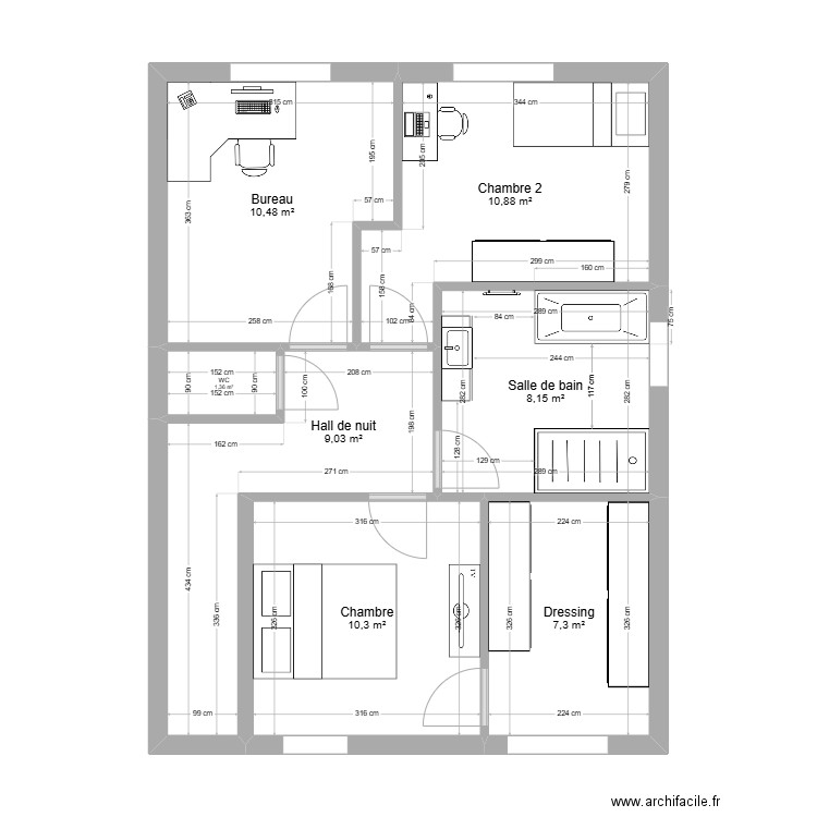 Plan étage 2. Plan de 7 pièces et 58 m2