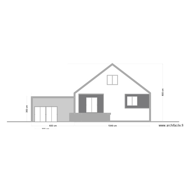 façade sud maison extension. Plan de 7 pièces et 78 m2