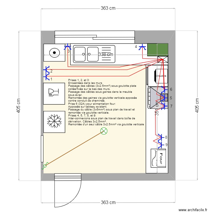 Plan cuisine. Plan de 1 pièce et 12 m2