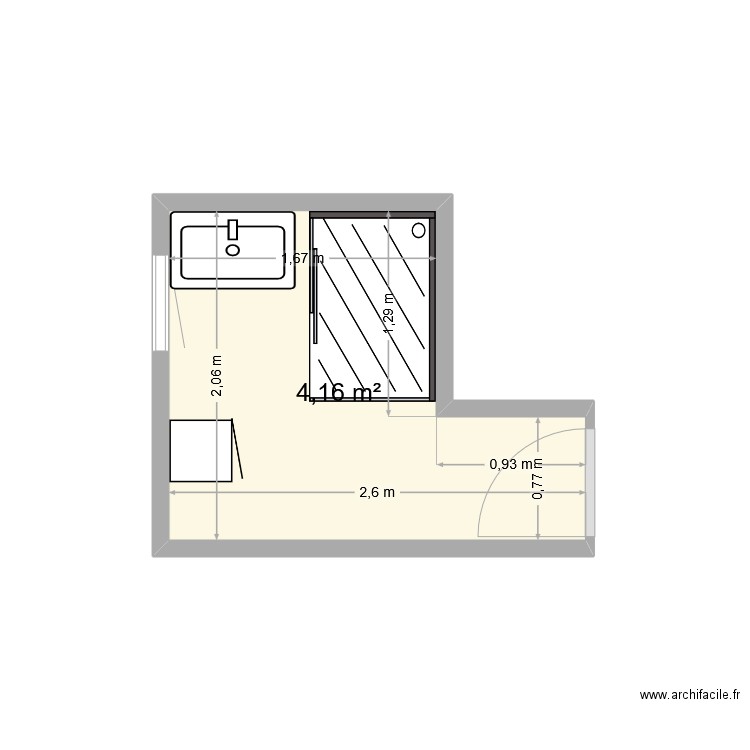 sdb1. Plan de 1 pièce et 4 m2