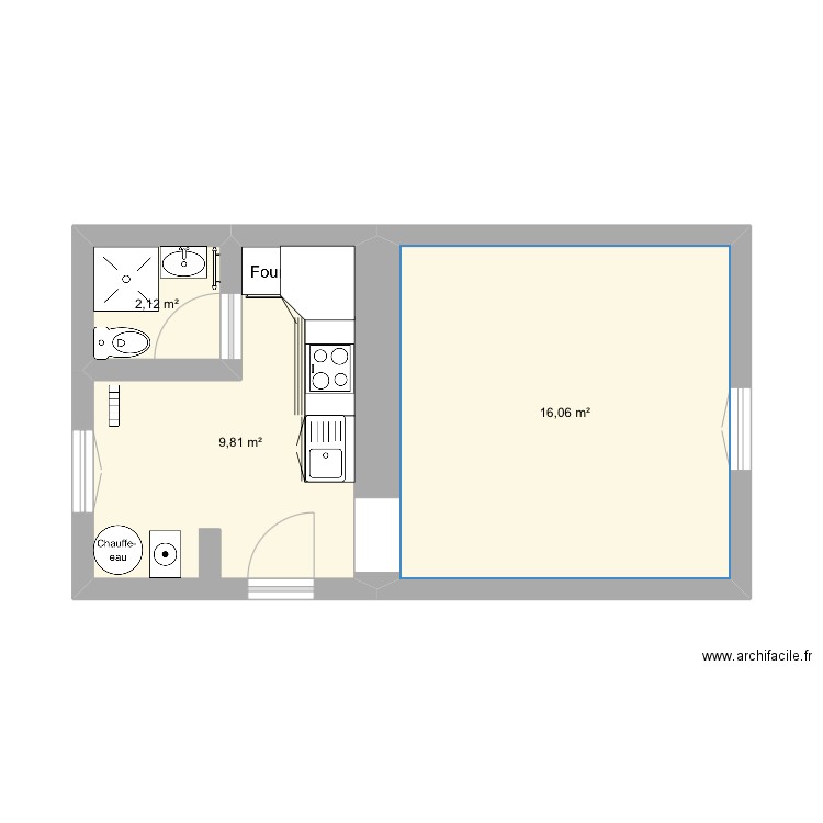 Plan studio. Plan de 3 pièces et 28 m2