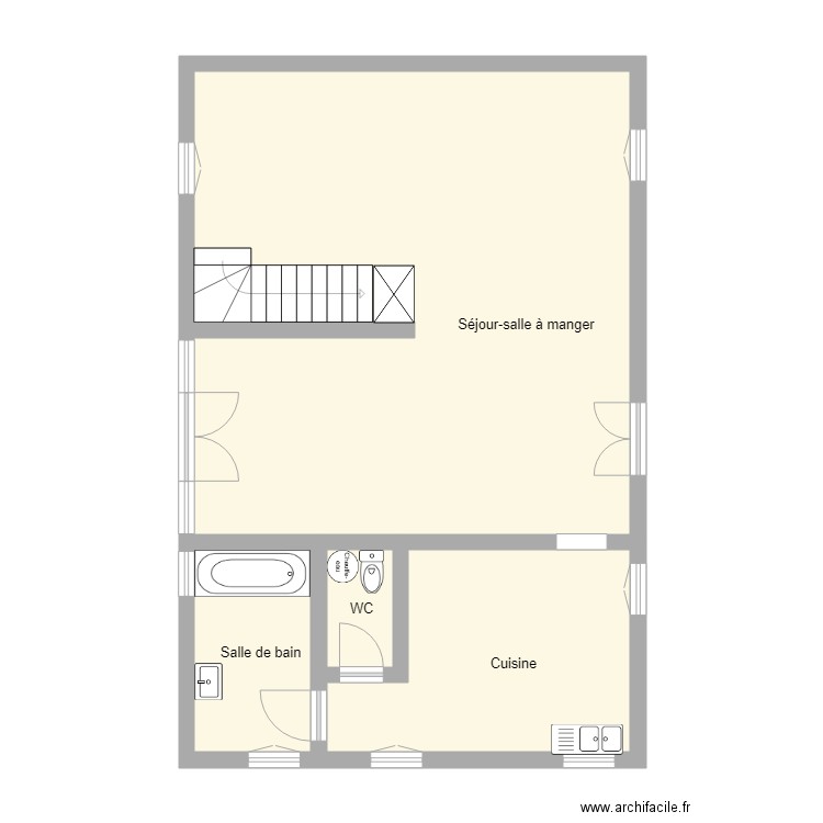 CHAUDIER RDC . Plan de 4 pièces et 70 m2