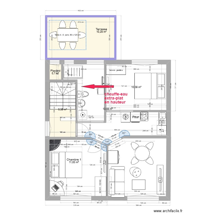 immeuble1 1er/2ème  V5  T3. Plan de 6 pièces et 53 m2