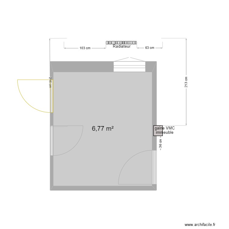 toto. Plan de 1 pièce et 7 m2