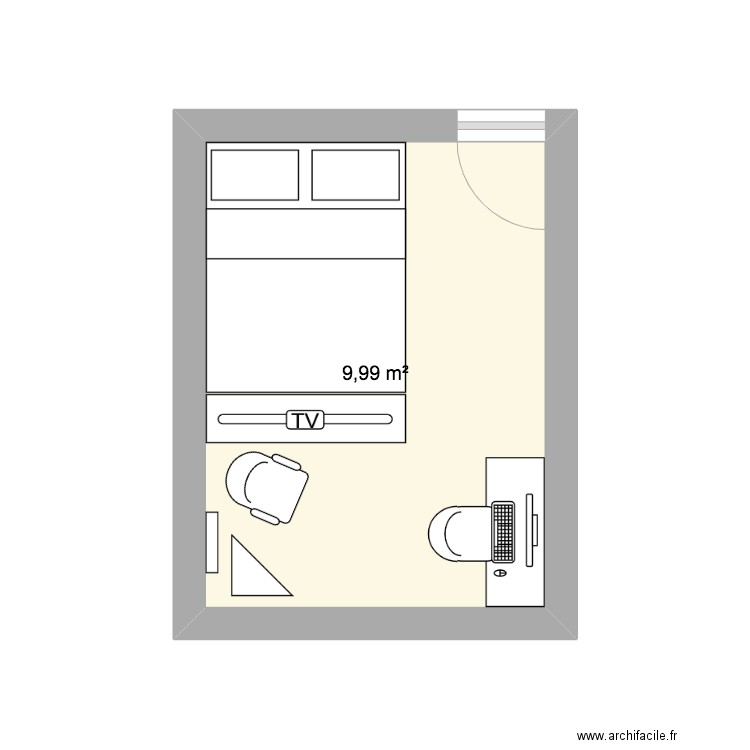 Chambre 1. Plan de 1 pièce et 10 m2