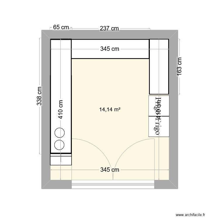 Arsenal. Plan de 1 pièce et 14 m2