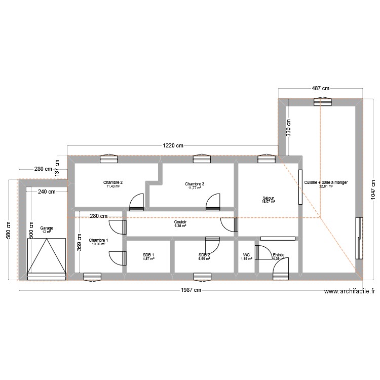 7.2 plan. Plan de 11 pièces et 120 m2