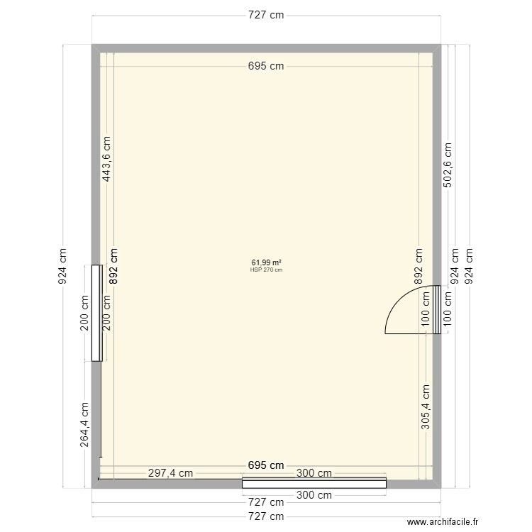 salle BEV Sud motors. Plan de 1 pièce et 62 m2