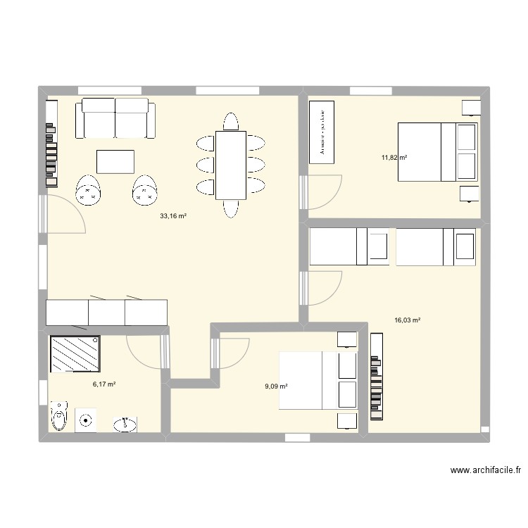 Herbeville meubles. Plan de 5 pièces et 76 m2