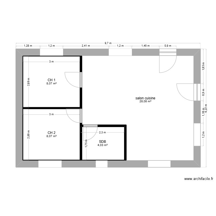 plan maison. Plan de 4 pièces et 70 m2