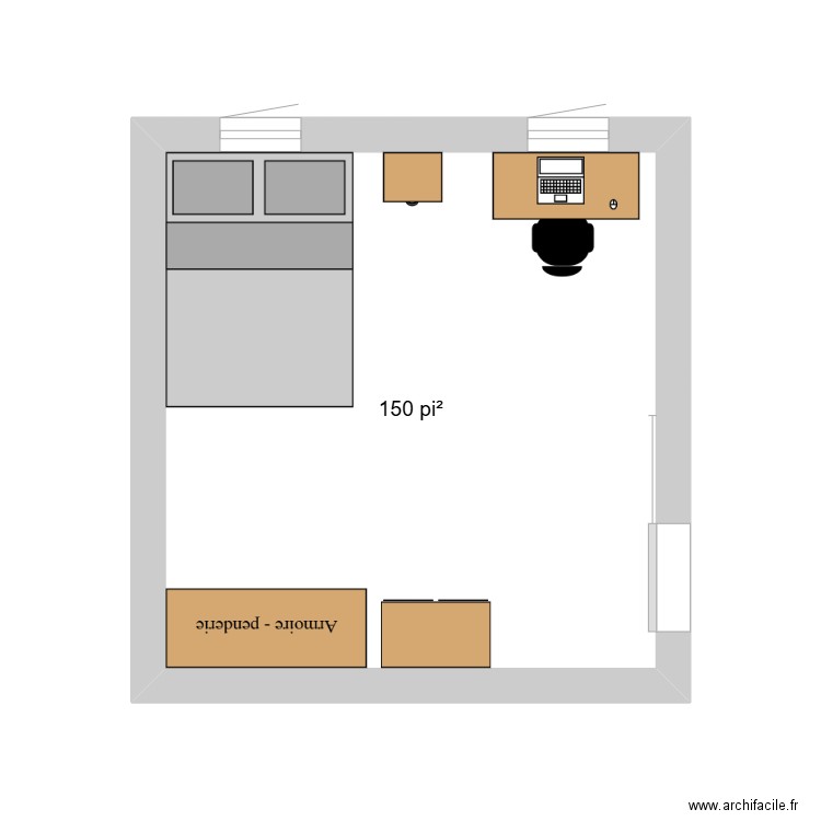 Chambre (Élody). Plan de 1 pièce et 14 m2