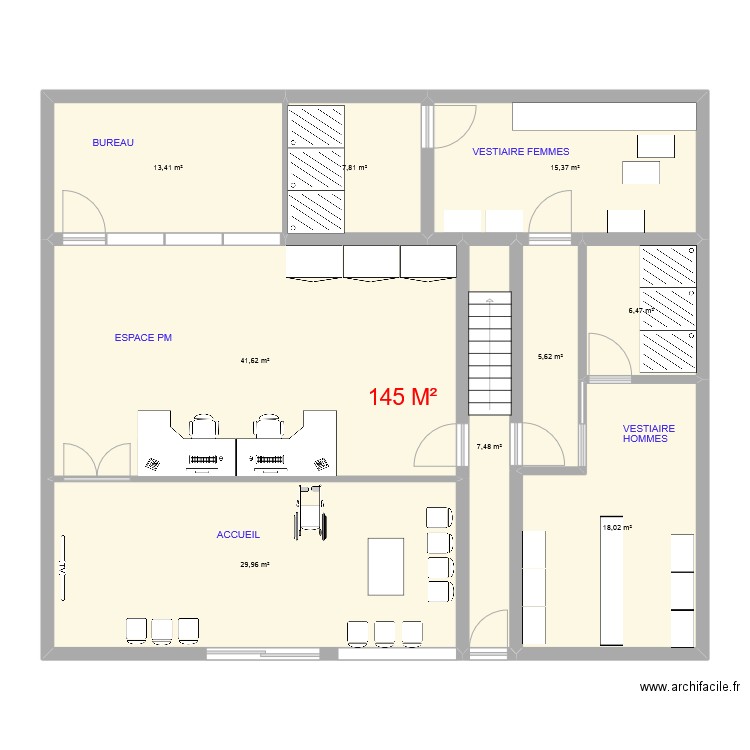 PM RDCH PROJET. Plan de 9 pièces et 146 m2