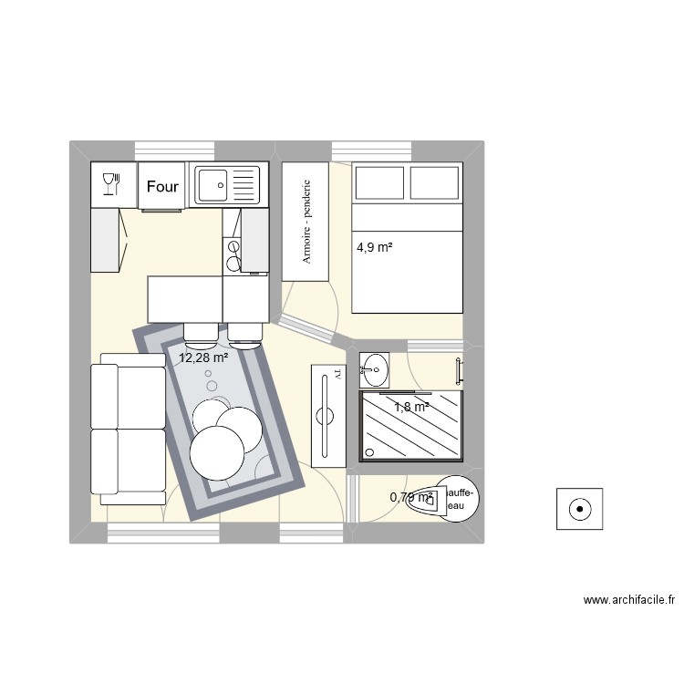 chaletbas. Plan de 4 pièces et 20 m2