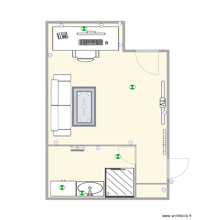 Bureau. Plan de 3 pièces et 43 m2