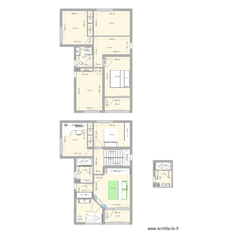 Planta alta 2. Plan de 25 pièces et 121 m2