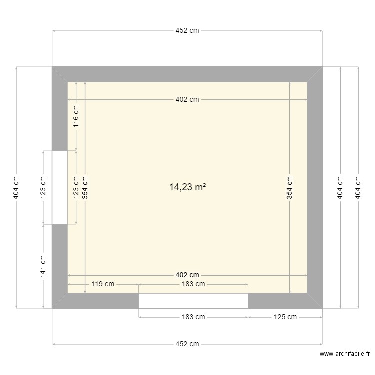 plan agrandissement cuisine. Plan de 1 pièce et 14 m2