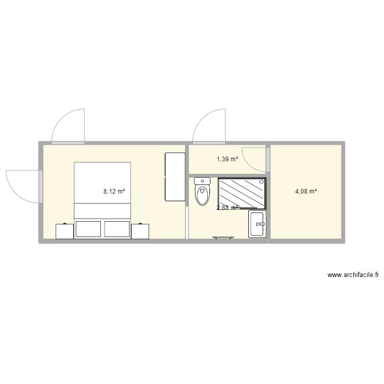 CHANDELIER. Plan de 4 pièces et 16 m2