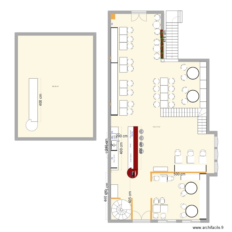 Kinshasa 2. Plan de 2 pièces et 220 m2