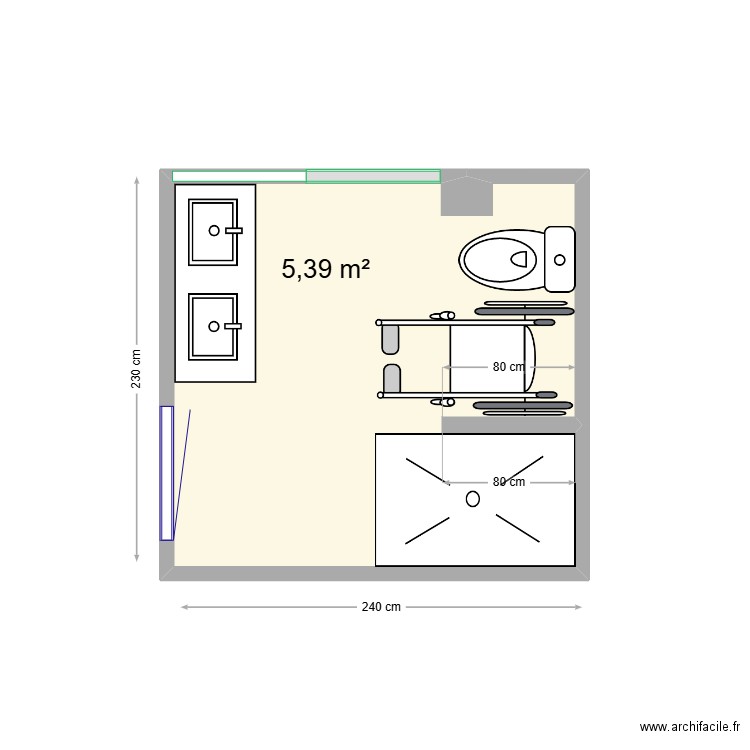 Salle de douche parentale. Plan de 1 pièce et 5 m2