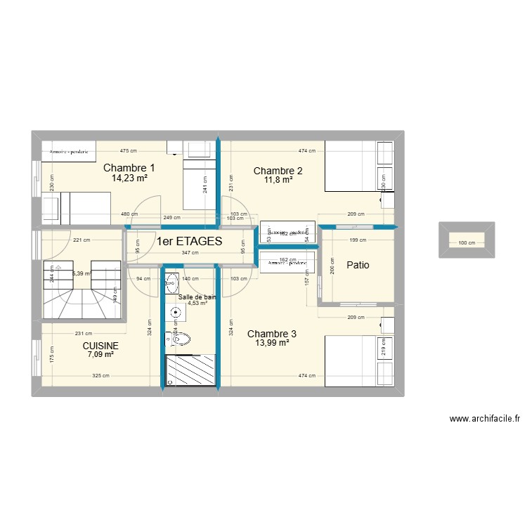 TANGER V1  1er Etage. Plan de 8 pièces et 61 m2