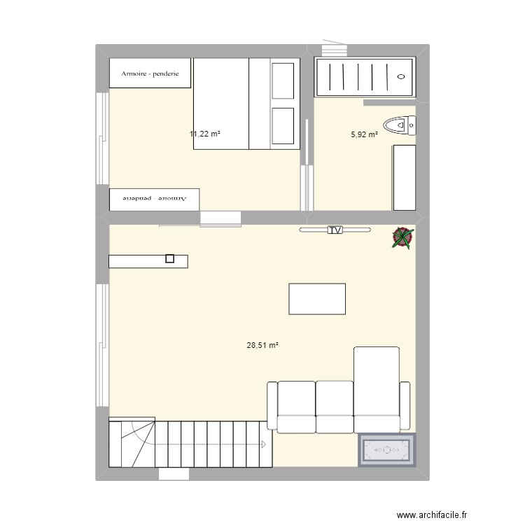 agrandissement. Plan de 3 pièces et 46 m2