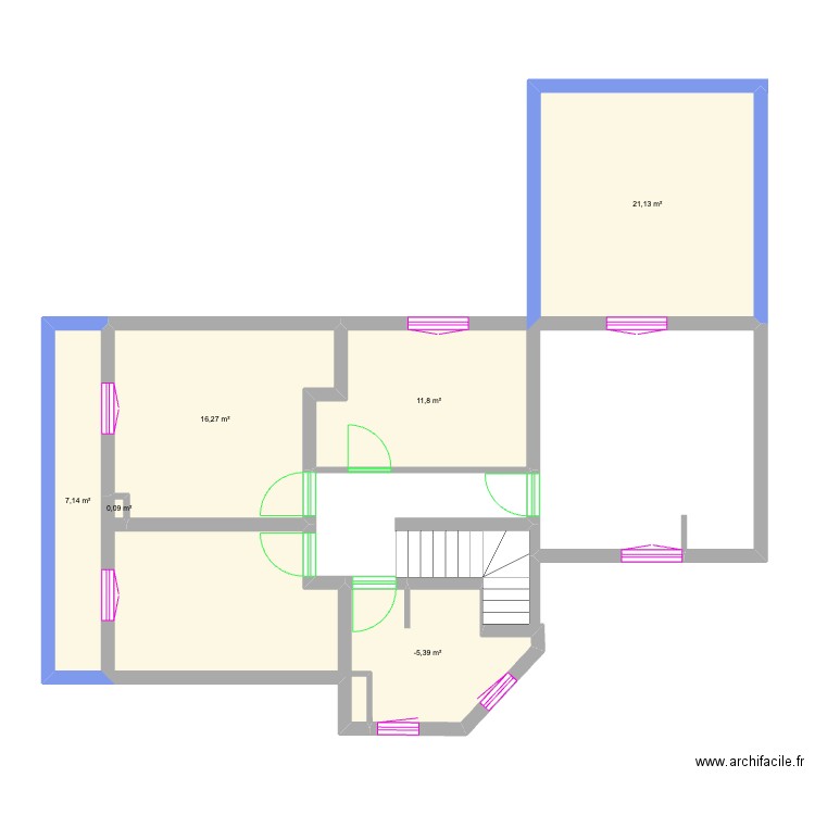 1er étage. Plan de 6 pièces et 64 m2