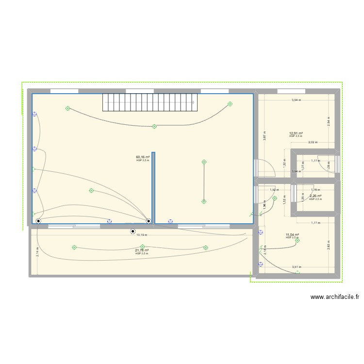 RDC. Plan de 5 pièces et 109 m2