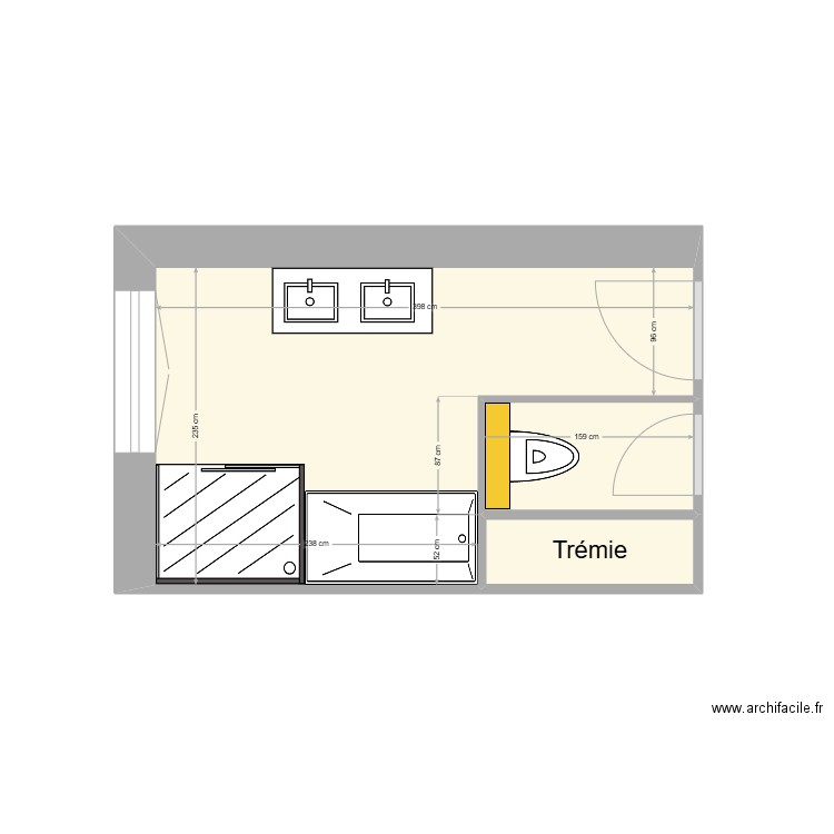 Salle de bain 1er étage version 3.1. Plan de 3 pièces et 9 m2