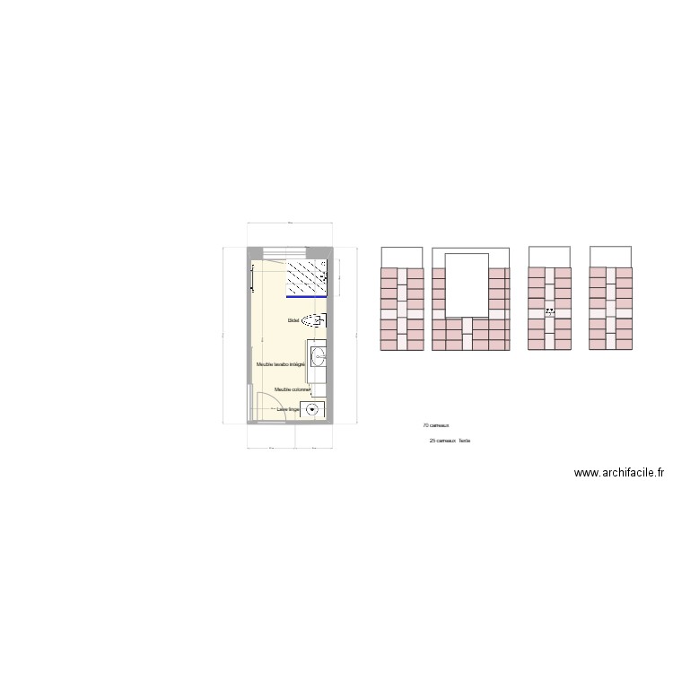 Salle de Bains RDC futur douche 110. Plan de 5 pièces et 48 m2