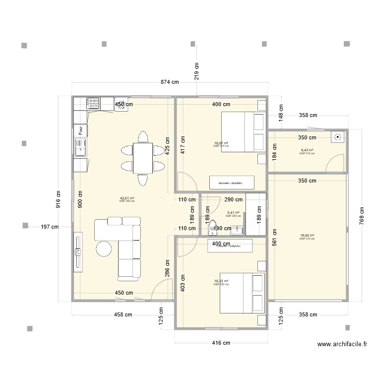 Projet 02. Plan de 6 pièces et 107 m2