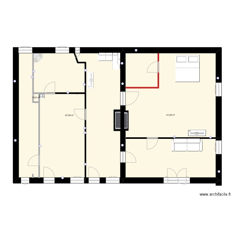 COULEUVRE 2. Plan de 3 pièces et 130 m2