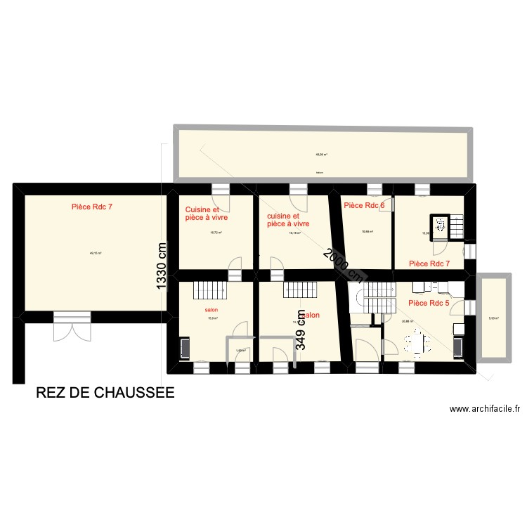 Maison GOUDARD hypothèse d'aménagement. Plan de 32 pièces et 507 m2