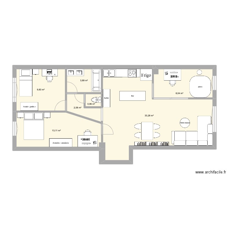 Thionville avec meuble. Plan de 7 pièces et 72 m2