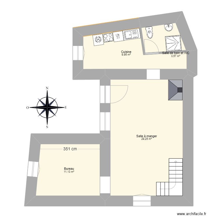 douvres2. Plan de 4 pièces et 54 m2