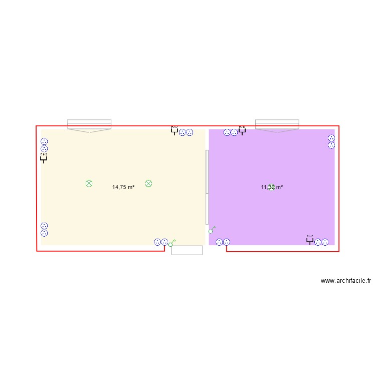 cave. Plan de 2 pièces et 26 m2