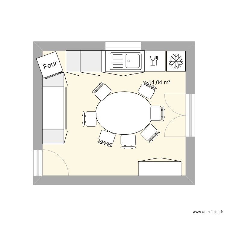 CUISINE. Plan de 1 pièce et 14 m2