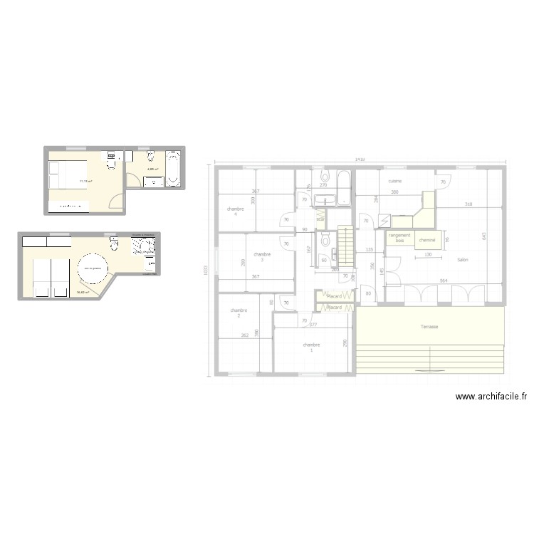 chambre 4. Plan de 3 pièces et 33 m2