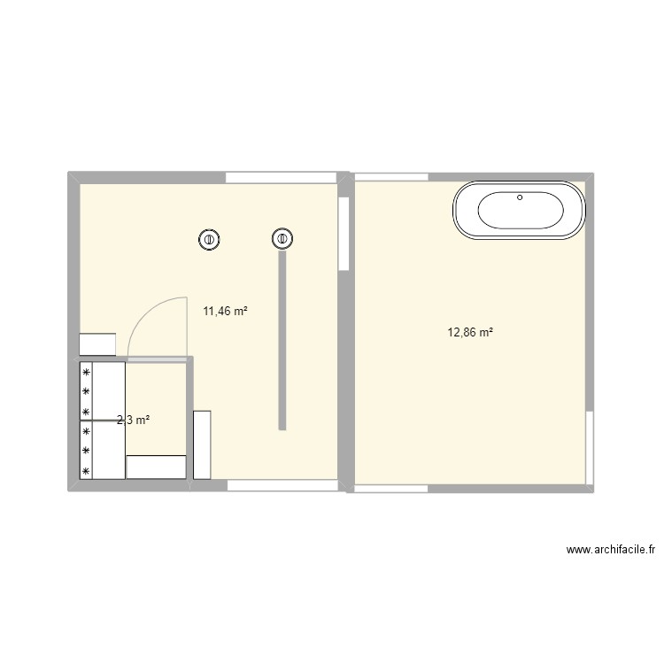 abri ânes. Plan de 3 pièces et 27 m2