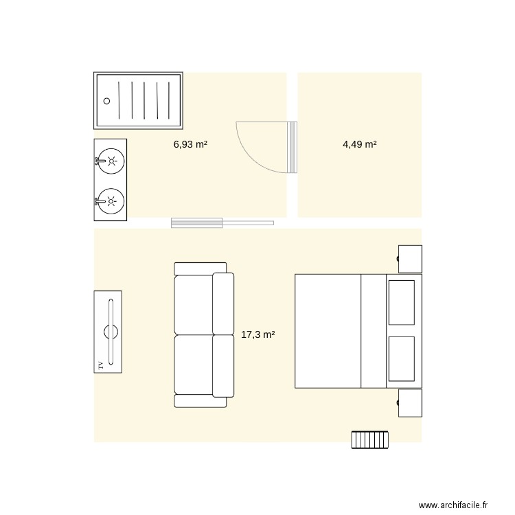 chantier beoustes. Plan de 3 pièces et 29 m2