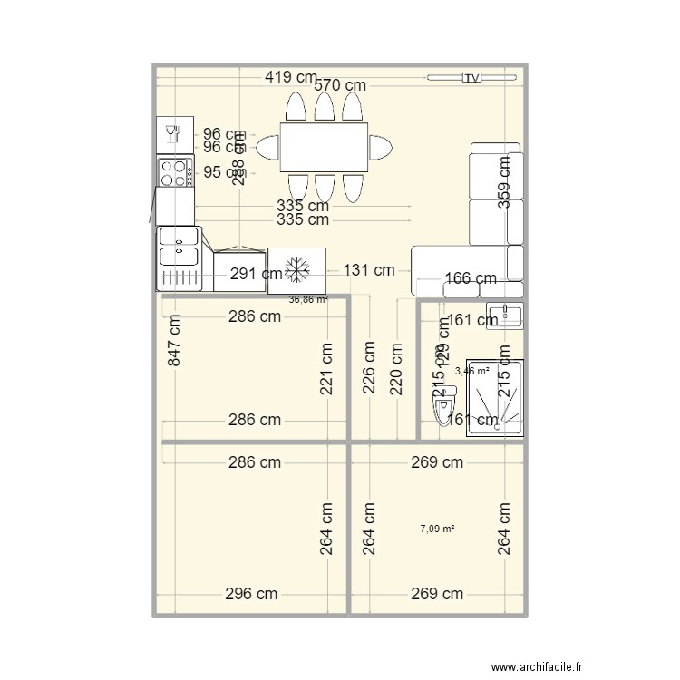 MIKE 46. Plan de 3 pièces et 47 m2