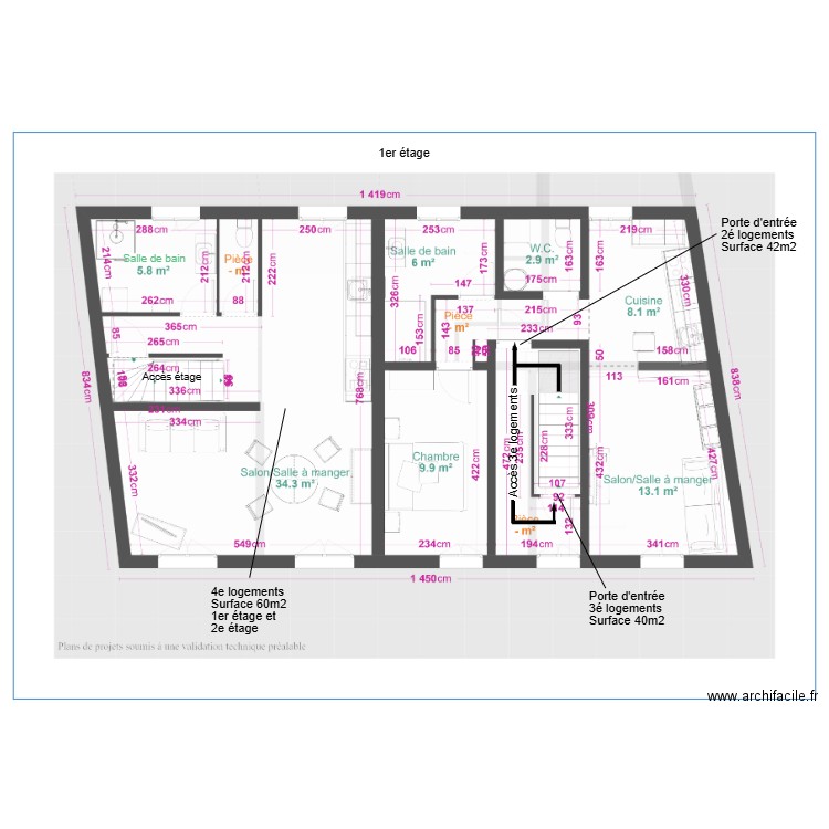 Plan 2D 1er étage. Plan de 0 pièce et 0 m2