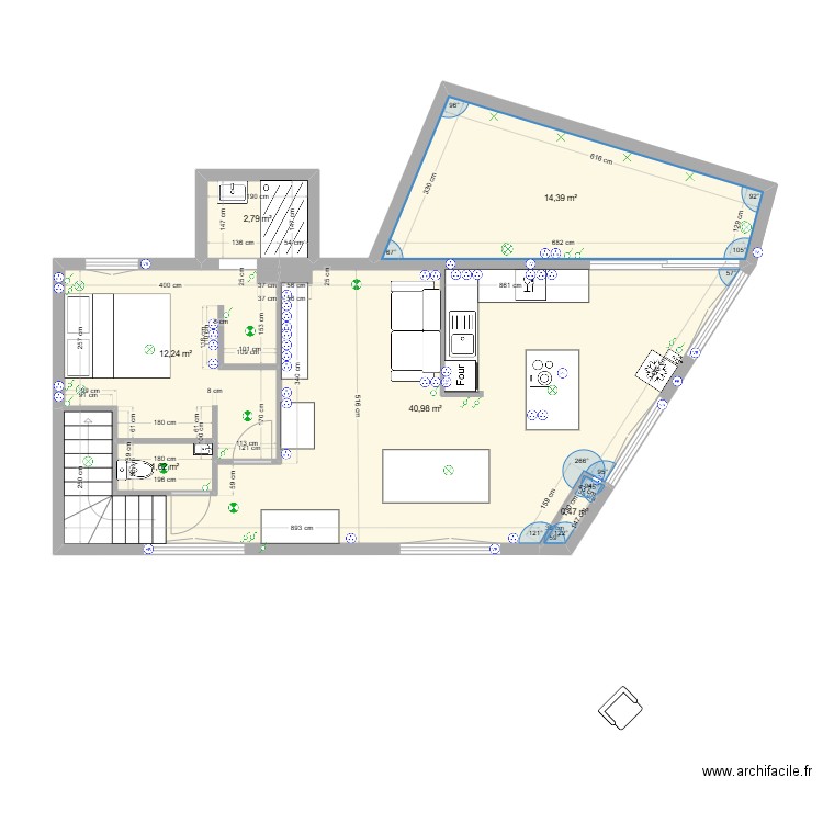 1er electricité. Plan de 6 pièces et 72 m2