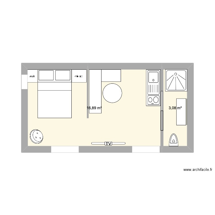 STUDIO Version 2. Plan de 2 pièces et 20 m2