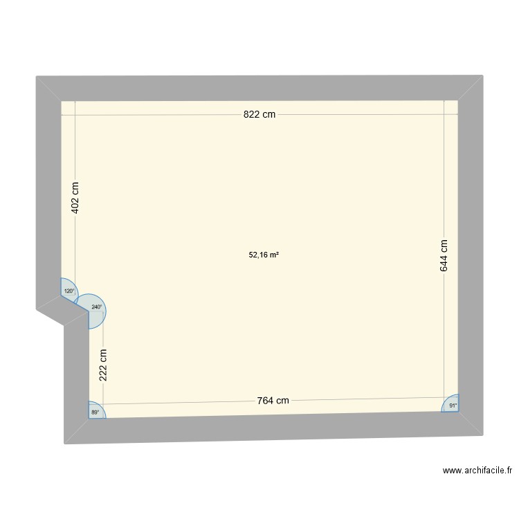 Les Curtallins. Plan de 1 pièce et 52 m2