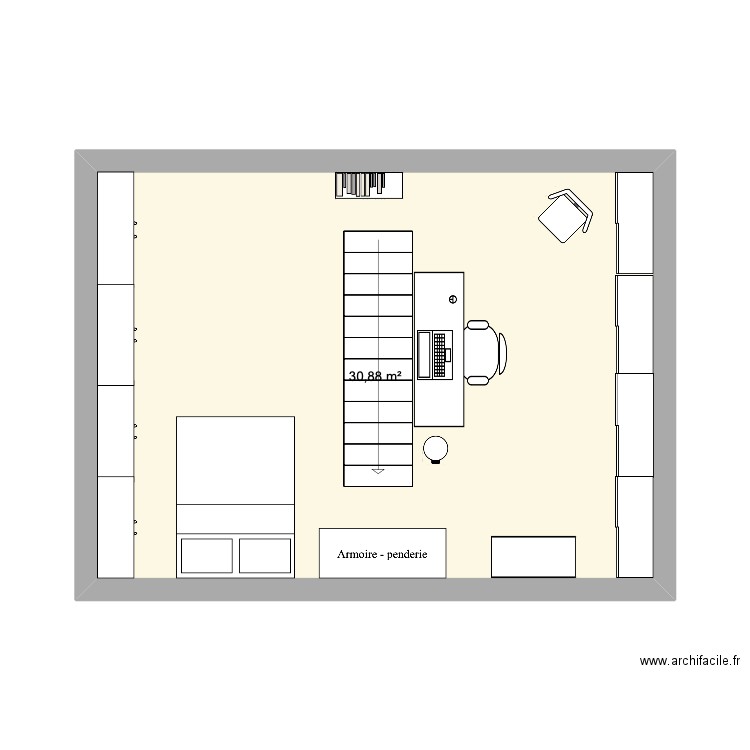 Chambre. Plan de 1 pièce et 31 m2