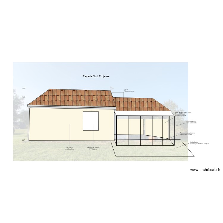 Façade Sud Projetée. Plan de 0 pièce et 0 m2