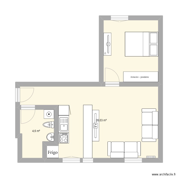 appart. Plan de 3 pièces et 42 m2